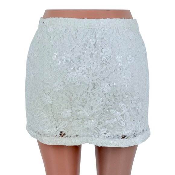 Vintage Hollister Cream Floral Lace & Sequin Embellished Mini Skirt Y2K - Picture 6 of 16